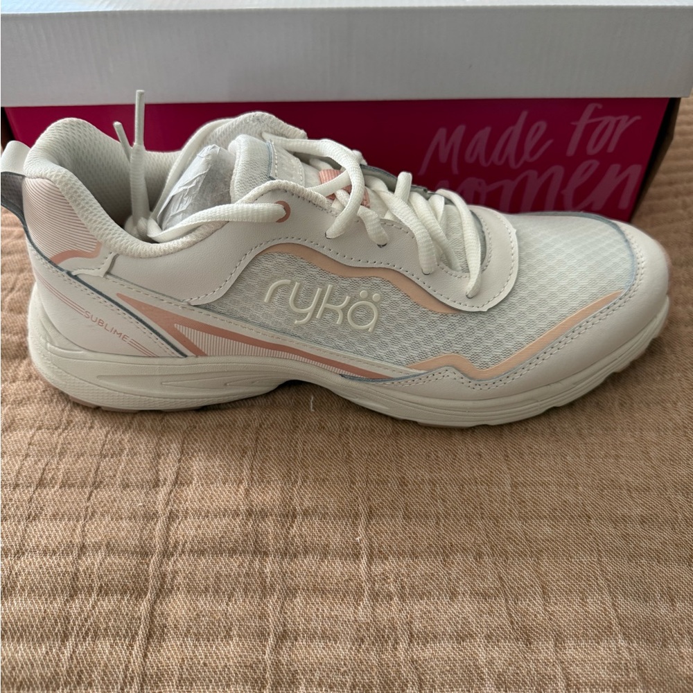 Ryka Sublime White and Pink Walking Shoes